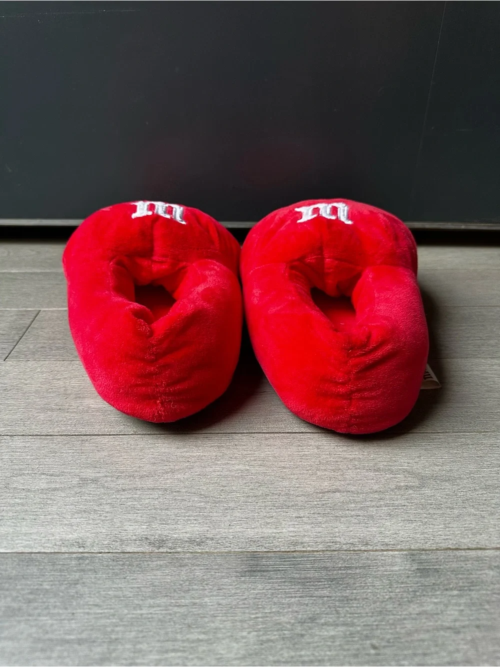 Kids Red M&M Character Plush Embroidered Warm Soft Slippers S/M Comfy